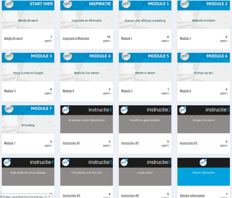 Modules van de affiliate marketing revolutie cursus
