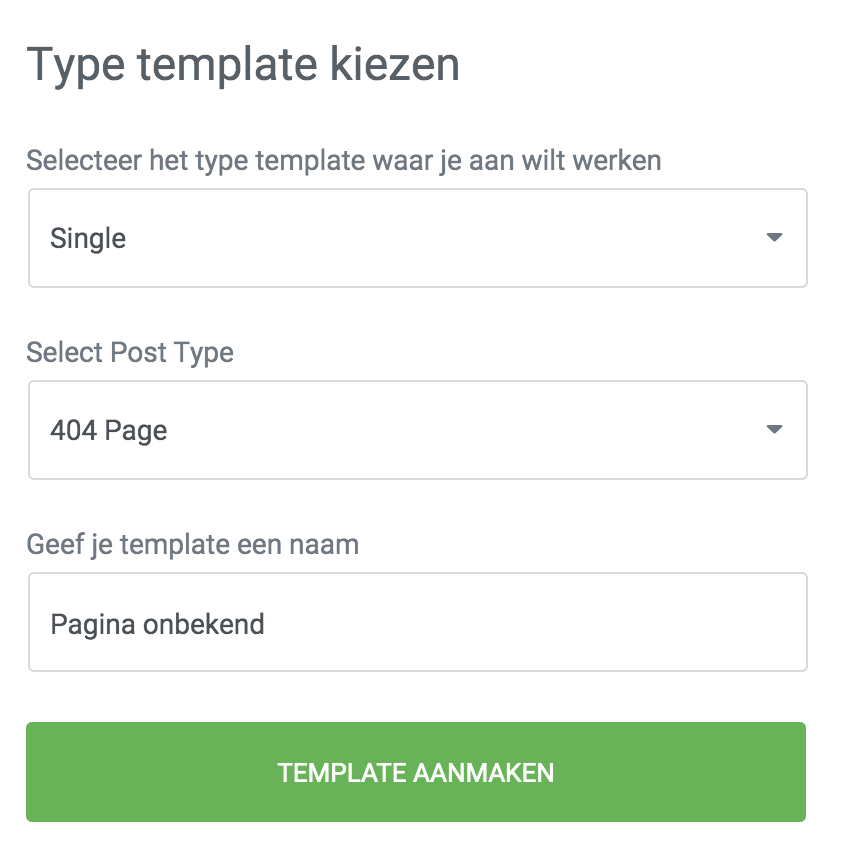 404 template aanmaken met Elementor