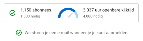 Drempel voor advertenties van Youtube: 1000 abonees en 4000 kijkuren