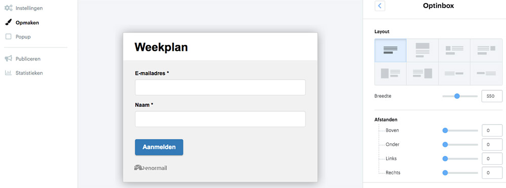 Formulier aanmaken in Enormail