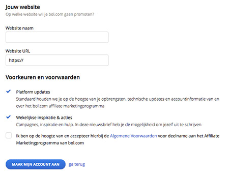 Account aanmaken als affiliate bij bol.com