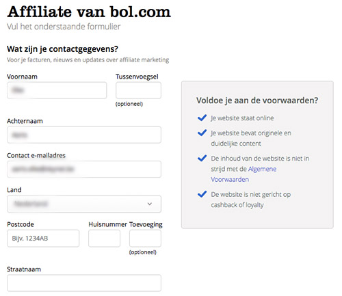 Account aanmaken als affiliate bij bol.com