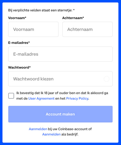Account aanmaken bij Coinbase