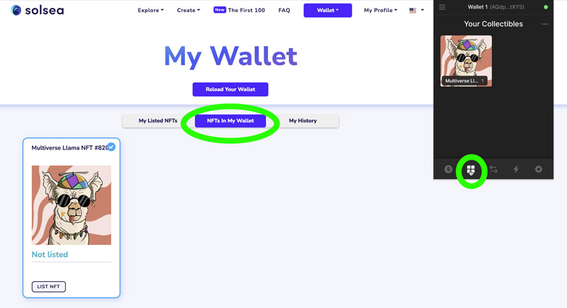 NFT bewaren Solsea en Phantom wallet