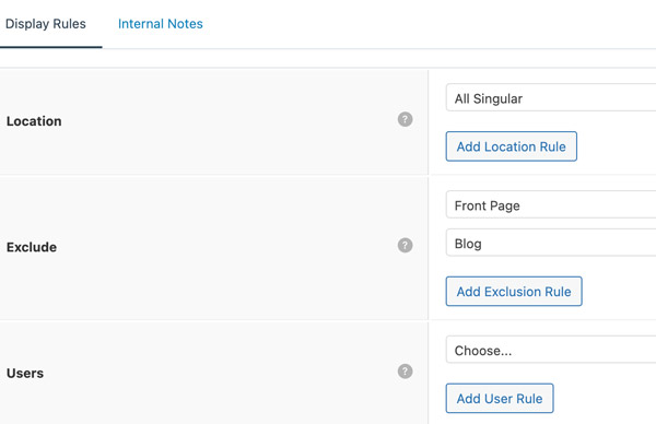 Display rules in generatepress
